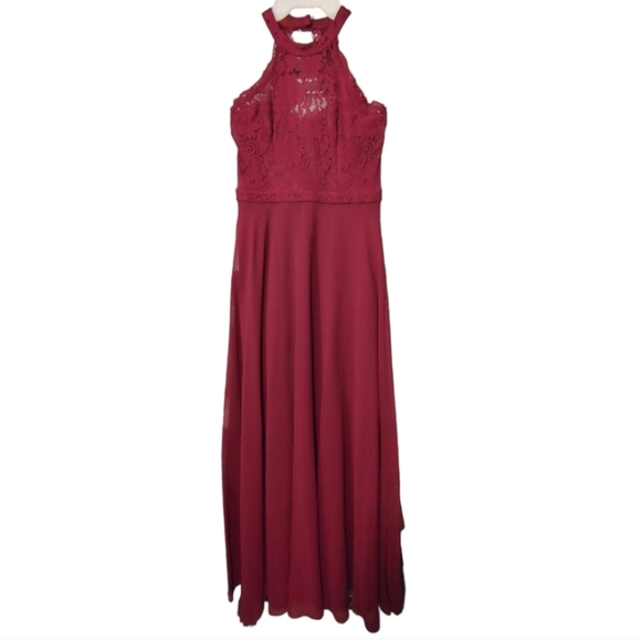 Lulu's Dance All Evening Burgundy Lace Maxi Dress Women's Size Extra Small XS - Picture 4 of 11